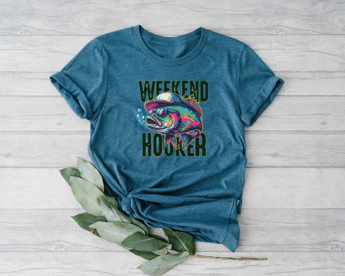 Weekend Hooker Shirt, Fishing T-shirt, Lake Vibes Shirt, Dad Fishing Shirt, Fishing Outfit, Bass Fish, Camping Shirt, Outdoor T Shirt