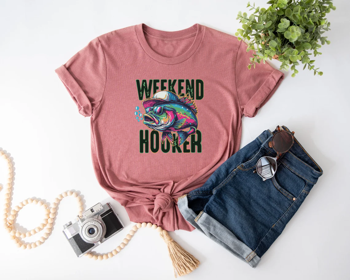 Weekend Hooker Shirt, Fishing T-shirt, Lake Vibes Shirt, Dad Fishing Shirt, Fishing Outfit, Bass Fish, Camping Shirt, Outdoor T Shirt