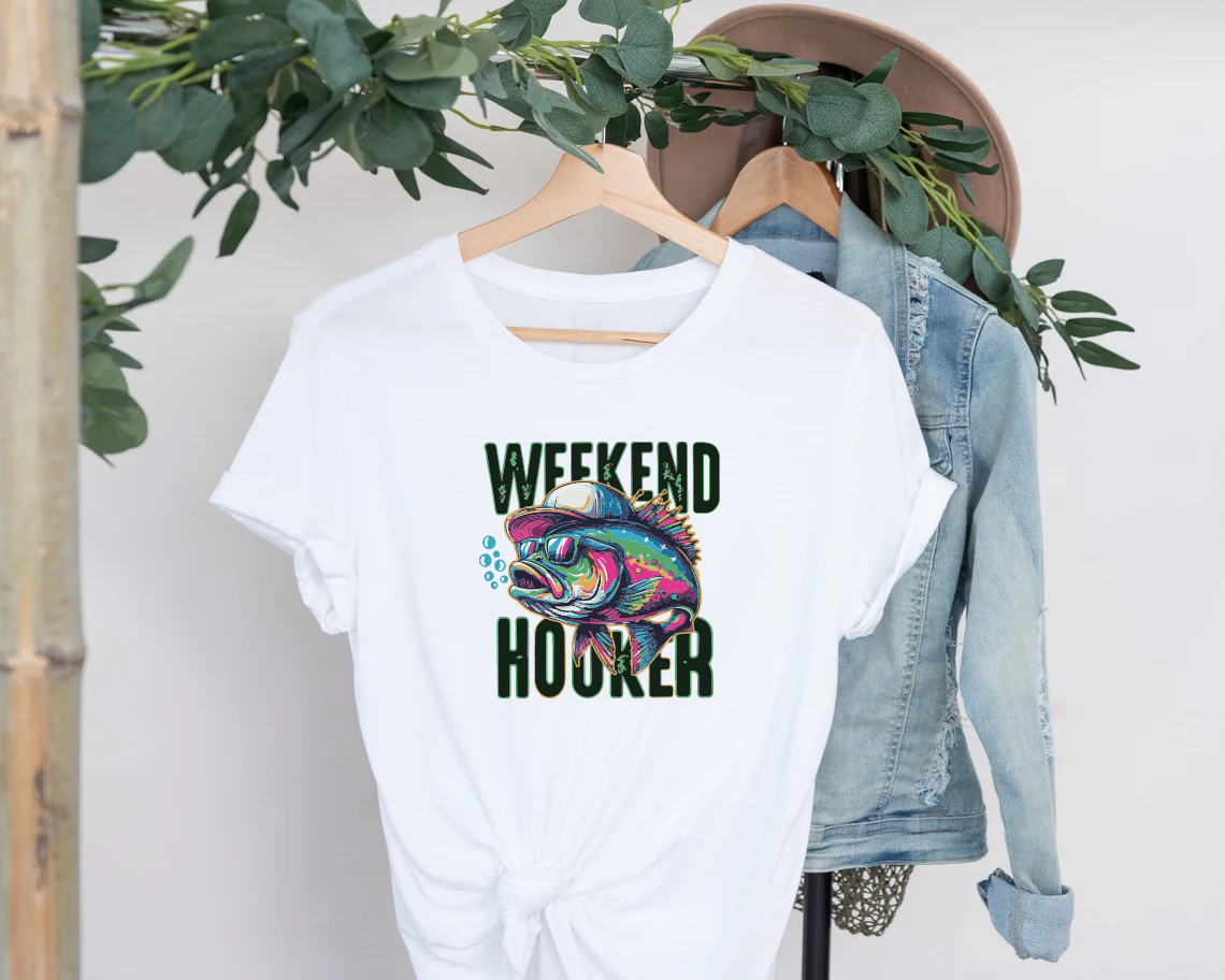 Weekend Hooker Shirt, Fishing T-shirt, Lake Vibes Shirt, Dad Fishing Shirt, Fishing Outfit, Bass Fish, Camping Shirt, Outdoor T Shirt