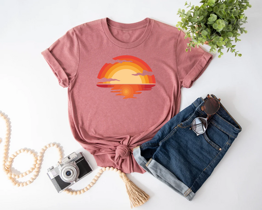 Retro Sunset Rays Wavy Shirt, Sunshine Shirt, Summer Time Shirt, Camping Shirt, Beach Shirt, Vintage Sunset Shirt, Nature Shirt