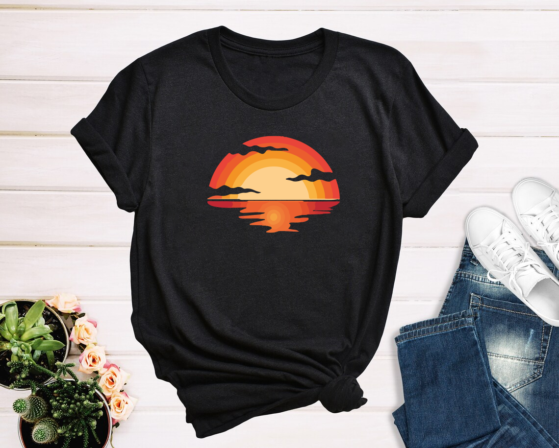 Retro Sunset Rays Wavy Shirt, Sunshine Shirt, Summer Time Shirt, Camping Shirt, Beach Shirt, Vintage Sunset Shirt, Nature Shirt